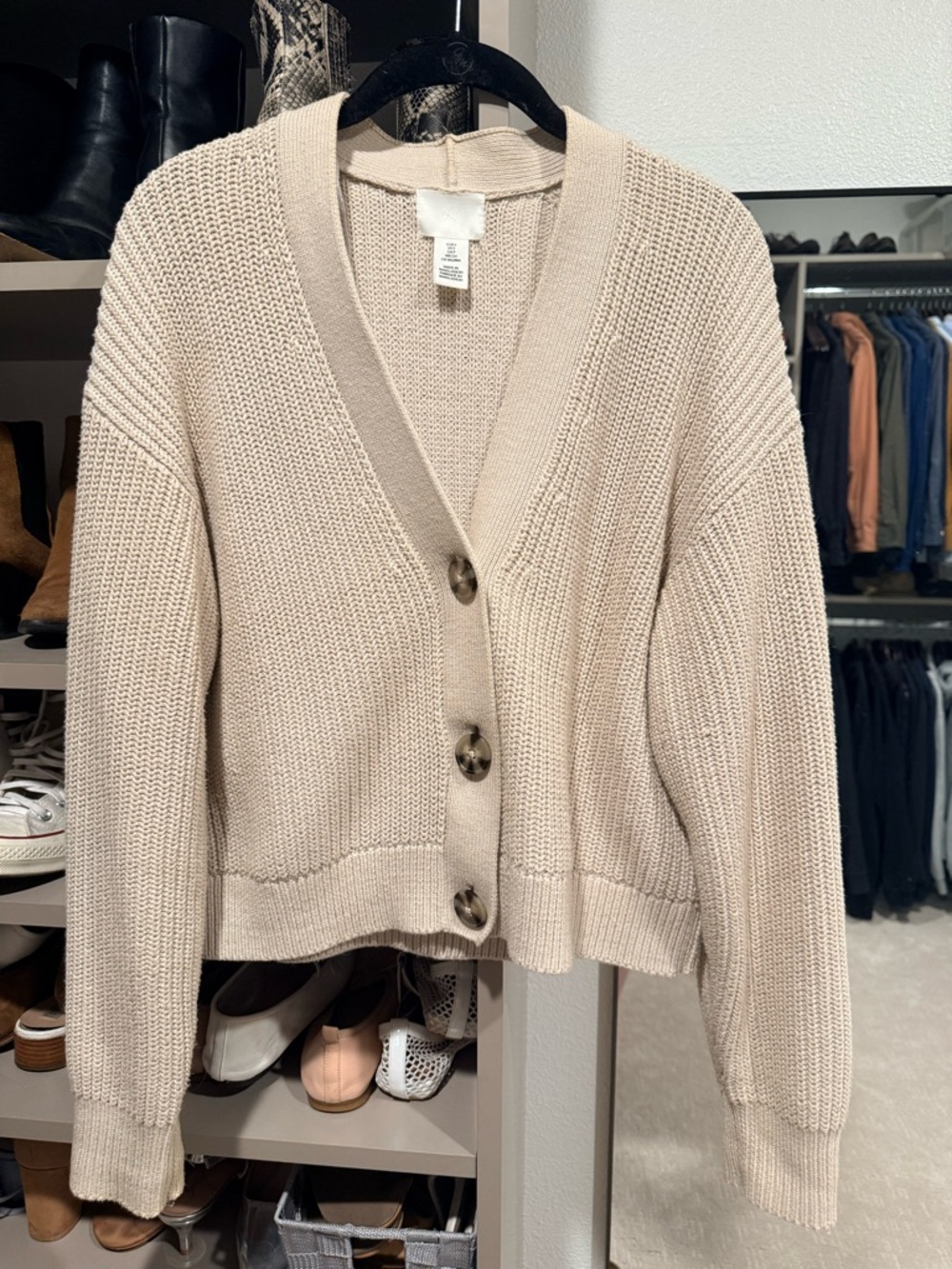 H&M Beige Button-Front Knit Cardigan